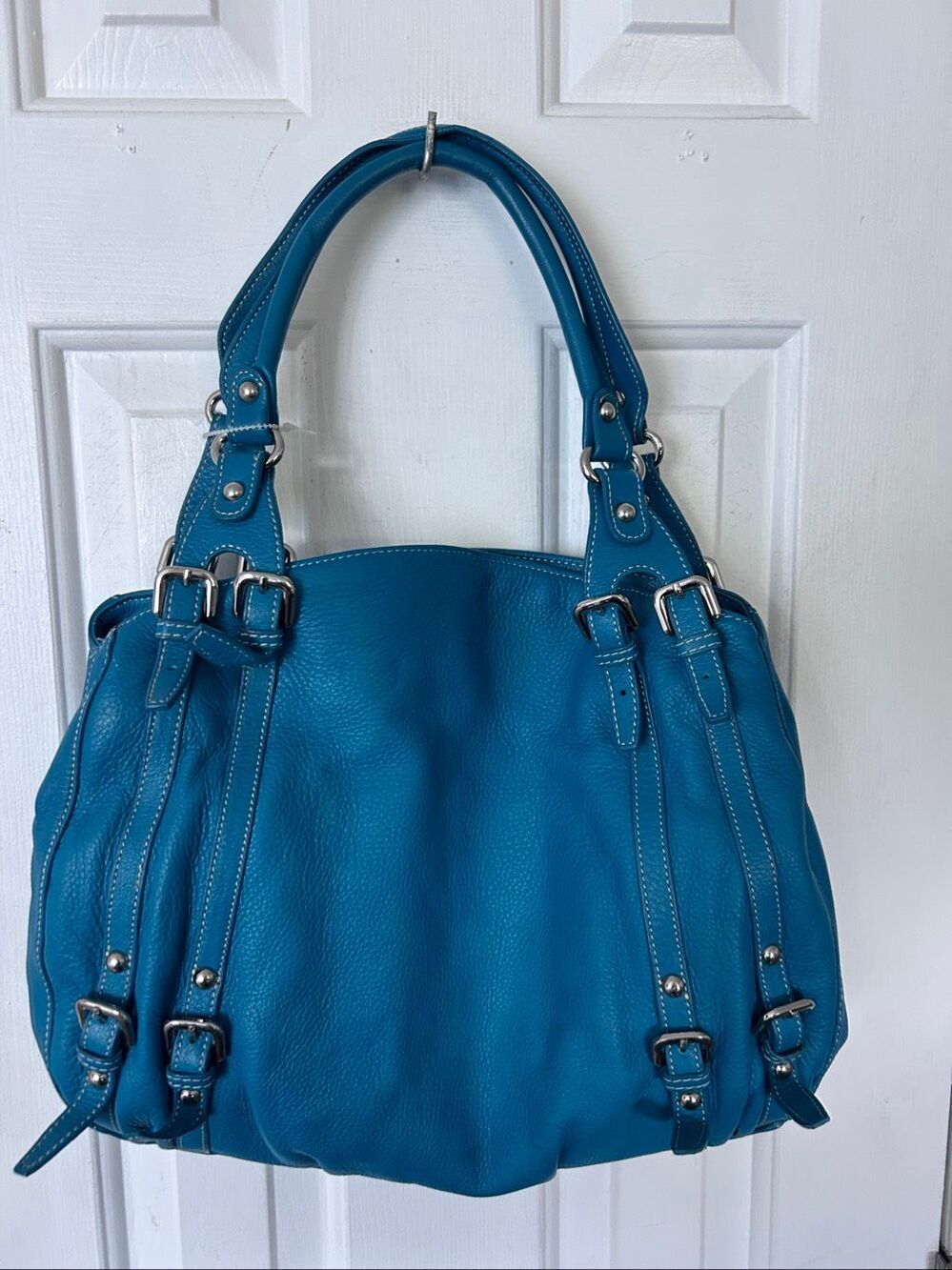 Barr + Barr blue turquoise leather handbag classy stylish